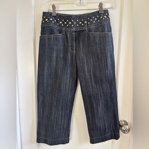 Escada Visible Stitch Dark Blue Straight Leg Cropped trousers 36 US 6 embellish